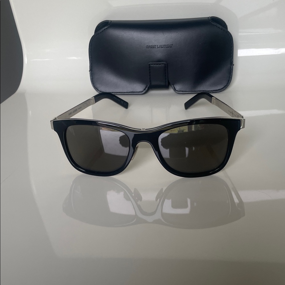 Saint Laurent Black and Silver Sunglasses with YSL original Case Like New